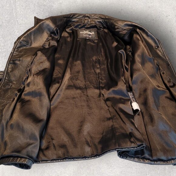 Wilsons Maxima Womens Black Leather Jacket Large VTG 90s Button Front Pockets - Picture 6 of 13